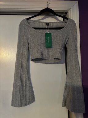NWT Gray Ribbed Crop Sweater with Bell Sleeves